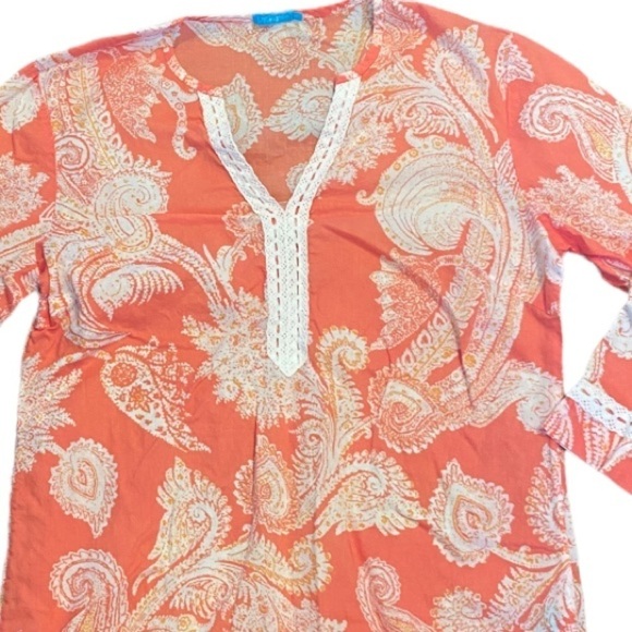 J. McLaughlin Orange Paisley Tunic Detailed Trim Size XS - Picture 2 of 8